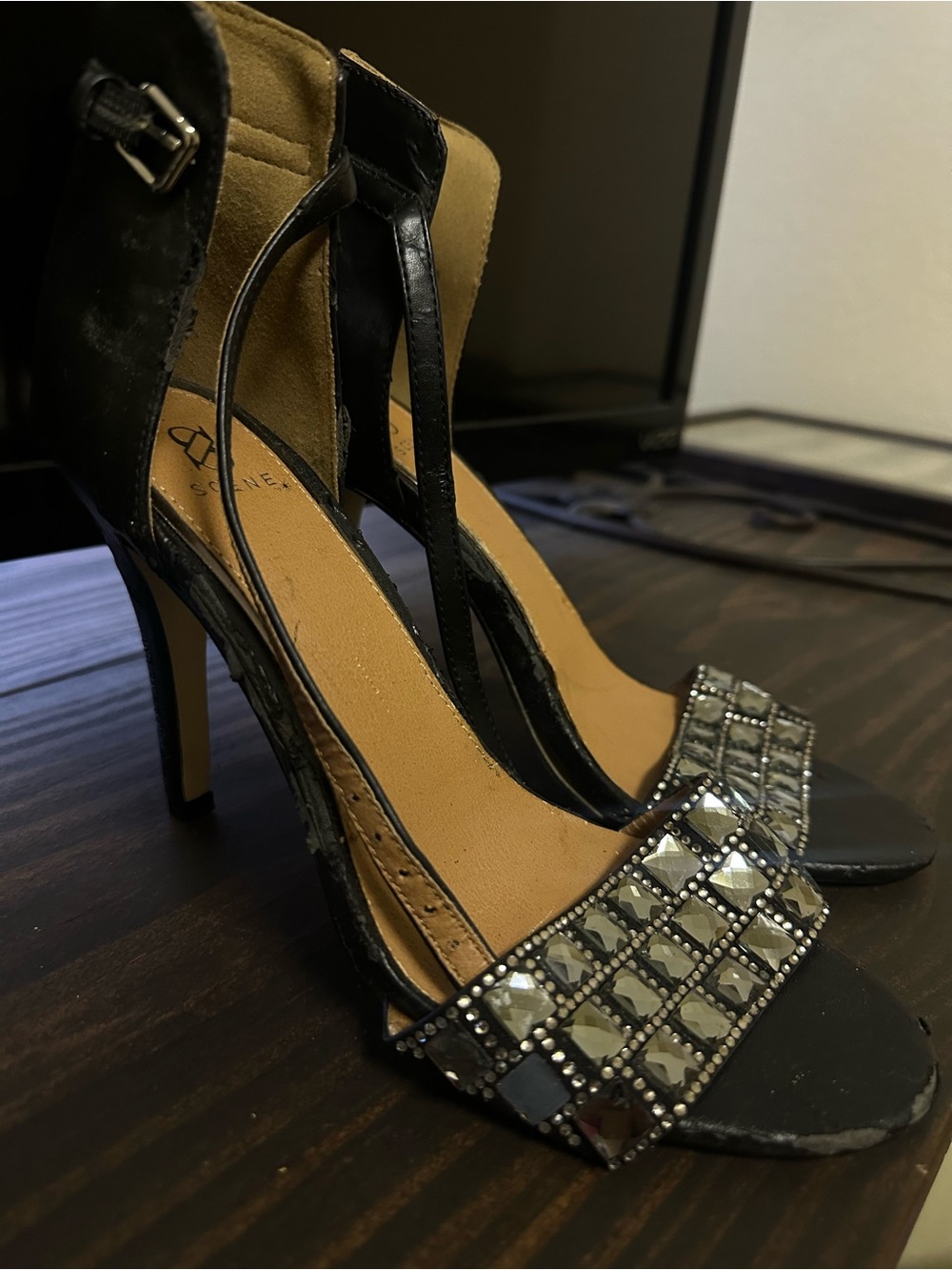 a.n.a Black Jeweled Strappy High Heel Sandals